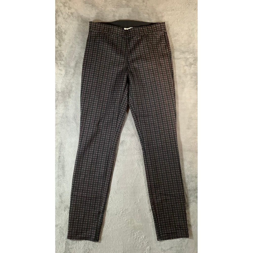 Max Studio Womens Burgundy Black Plaid Pull-On Slim Pants Size M 6708P06